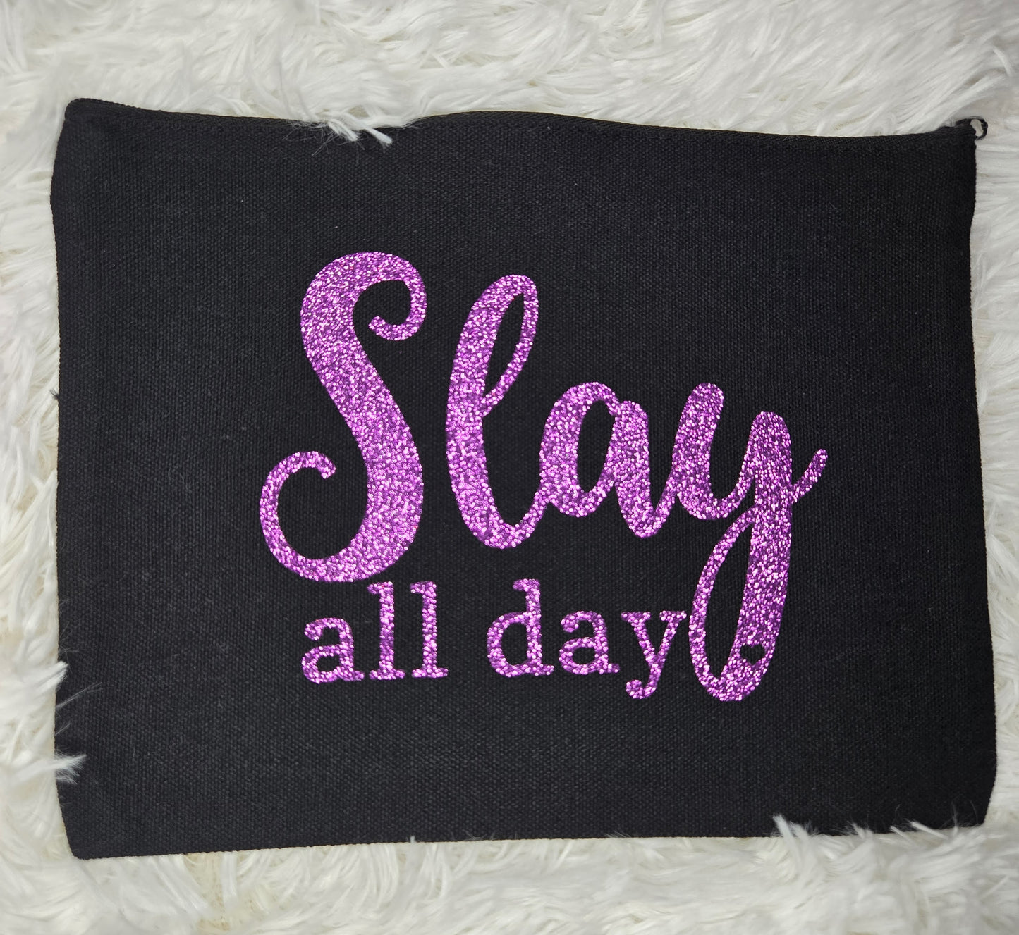 Glow & Go – Canvas Makeup Bag with Glitter Quote