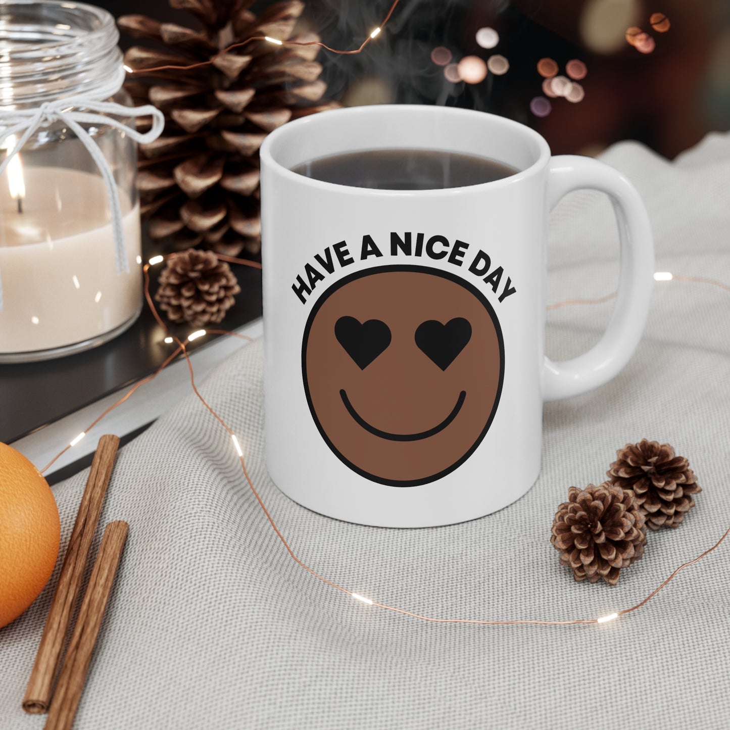 Smiley Face Mug, Cheerful Coffee Cup, Gift for Friends, Have a Nice Day Mug, Positive Vibes Kitchenware
