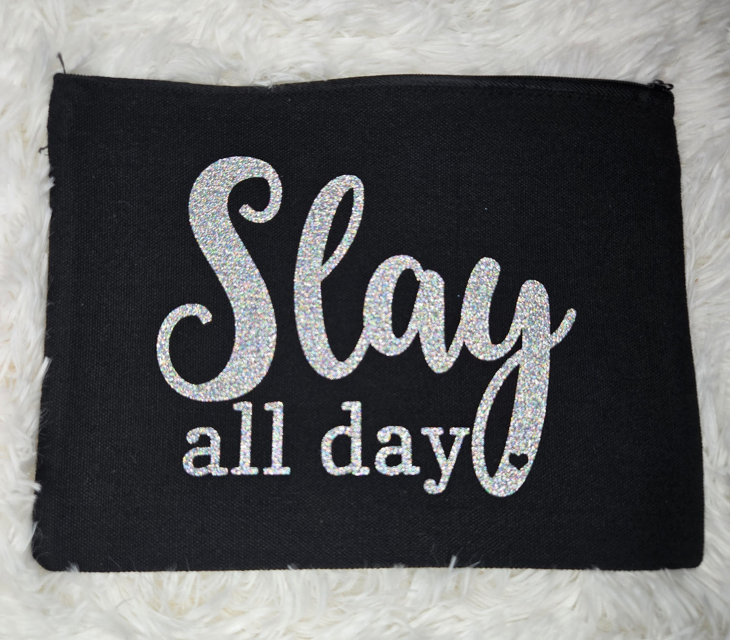 Glow & Go – Canvas Makeup Bag with Glitter Quote