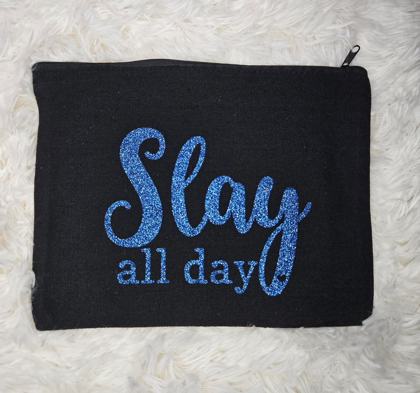 Glow & Go – Canvas Makeup Bag with Glitter Quote
