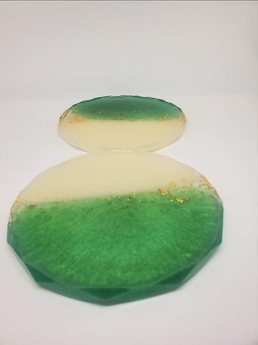 Modern Luxe – Half Green & White Resin Coasters (Set of 2)