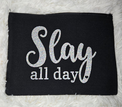 Glow & Go – Canvas Makeup Bag with Glitter Quote