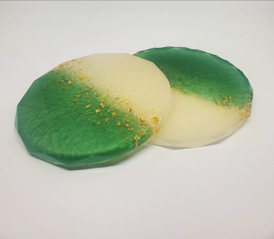 Modern Luxe – Half Green & White Resin Coasters (Set of 2)